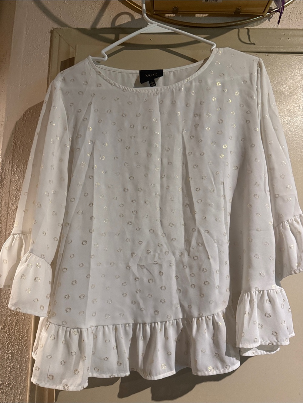 W5 Cream Ruffle-Hem Blouse with Metallic Accent